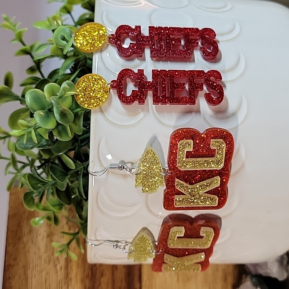 CHIEFS KINGDOM Sparkle Drop Earrings, Choice of Style - Picture 3 of 8